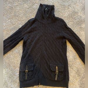 Ralph Lauren Black Cable Knit Zip-Up Cardigan women’s XL